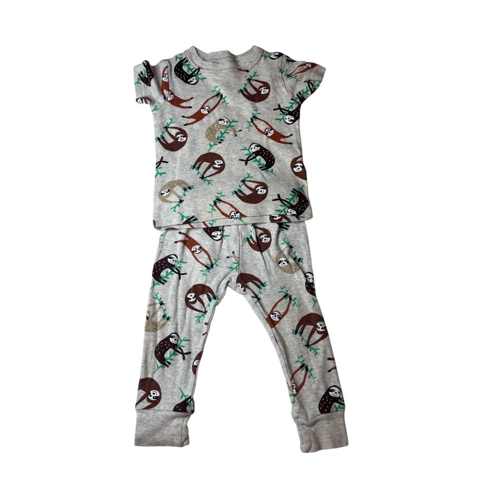 Carter's Baby 12M 2pc Pajama Set Gray Sloth Print Short Sleeve Tee & Pants
